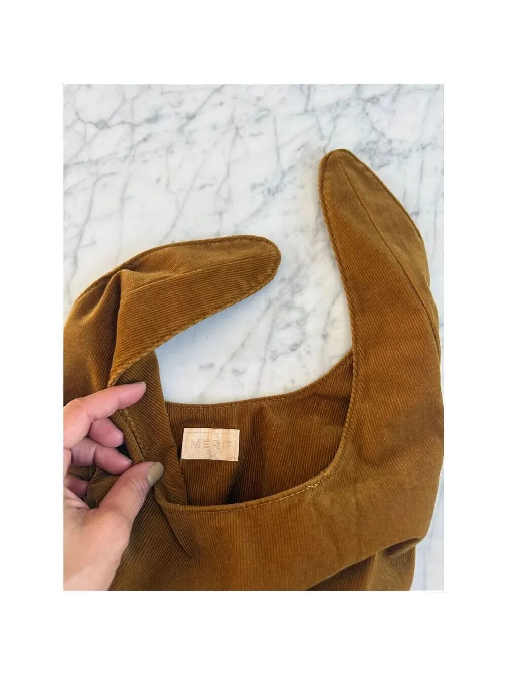 Merit Corduroy Makeup Bag Cosmetic Case Pouch Bag Tie Closure Brown Tan NWOT